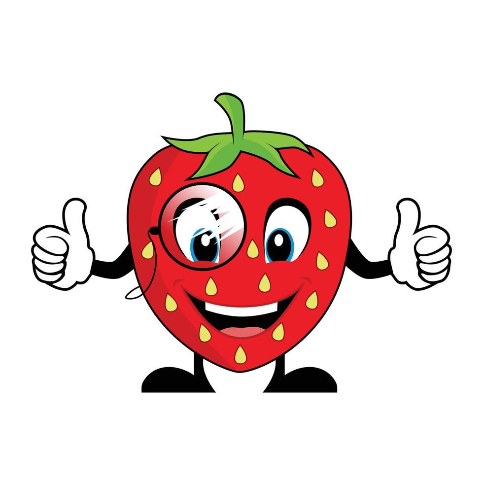 fraise dessin animé personnage avec des lunettes de soleil donnant les pouces en haut. adapté pour affiche, bannière, la toile, icône, mascotte, Contexte vecteur