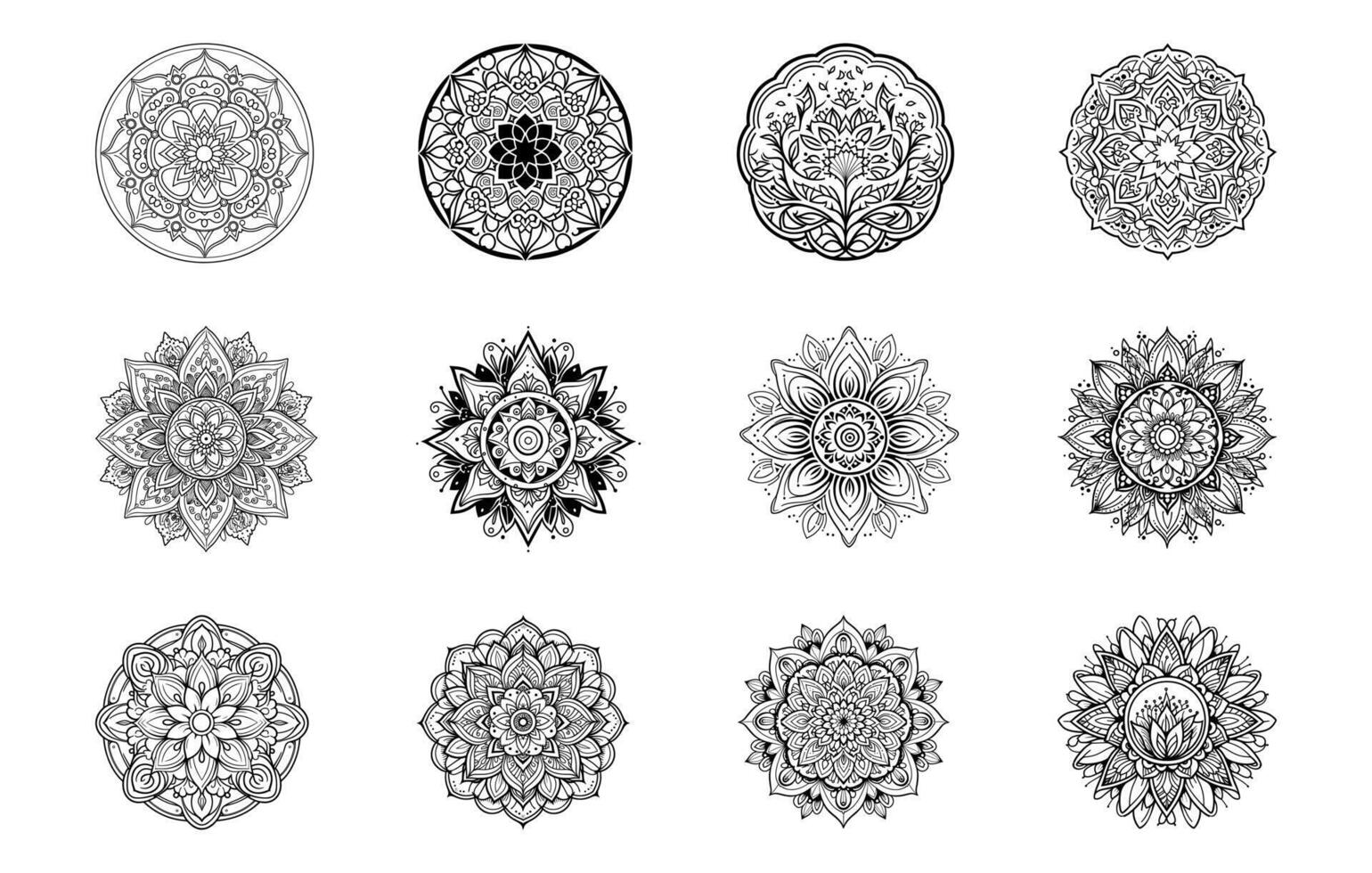 mandala conception vecteur ensemble, ornemental luxe mandala, fleur mandala empaqueter, mandala arrière-plan, décoratif ornement mandala ensemble, lineart mandala paquet