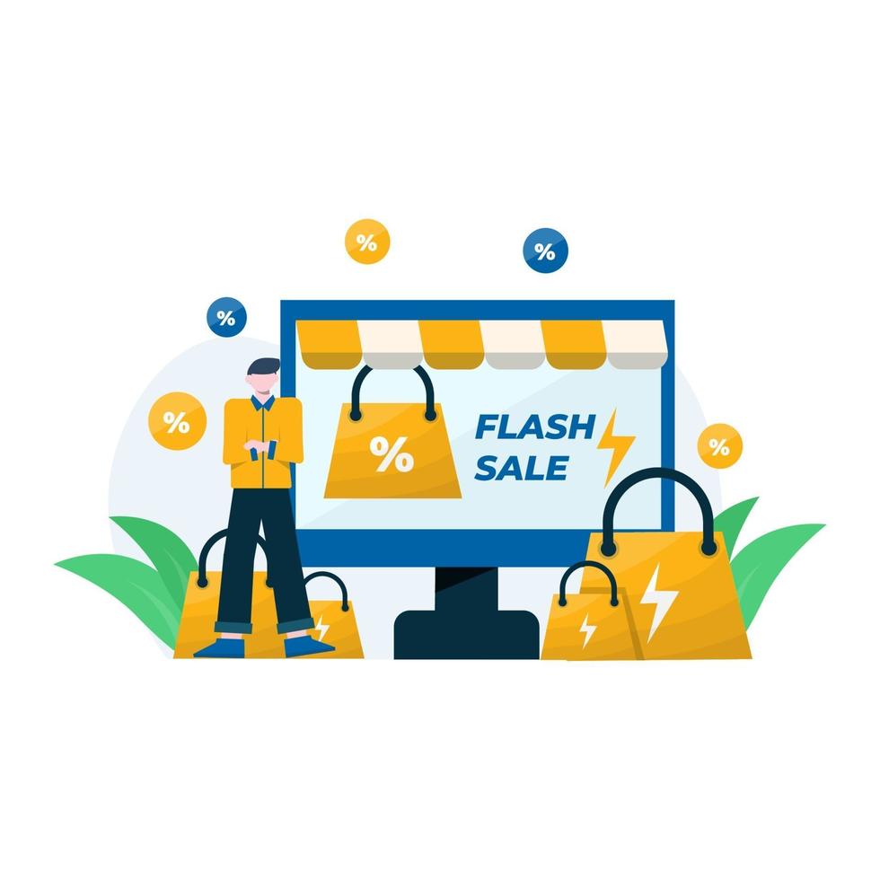 promotions de vente flash, remises et bonus d'achat illustration vectorielle, adapté à la page de destination, à l'interface utilisateur, au site Web, à l'application mobile, à la rédaction, à l'affiche, au dépliant, à l'article et à la bannière vecteur