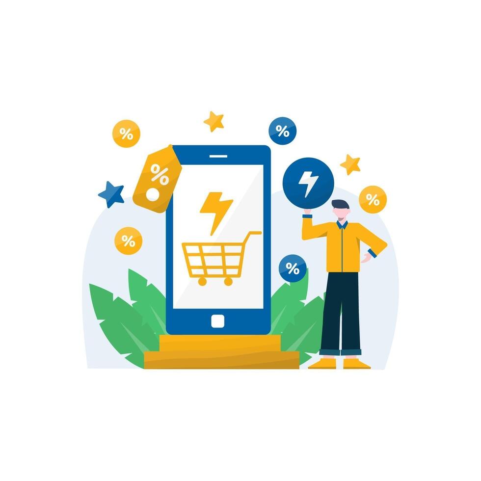 promotions de vente flash, remises et bonus d'achat illustration vectorielle, adapté à la page de destination, à l'interface utilisateur, au site Web, à l'application mobile, à la rédaction, à l'affiche, au dépliant, à l'article et à la bannière vecteur