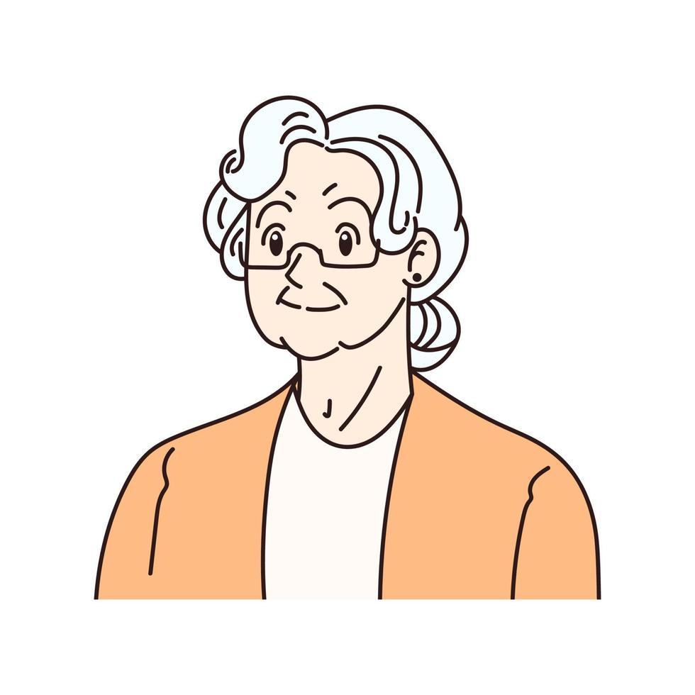 content souriant personnes âgées femme. Sénior Dame portrait dans dessin animé style. vecteur illustration isolé sur blanc Contexte.