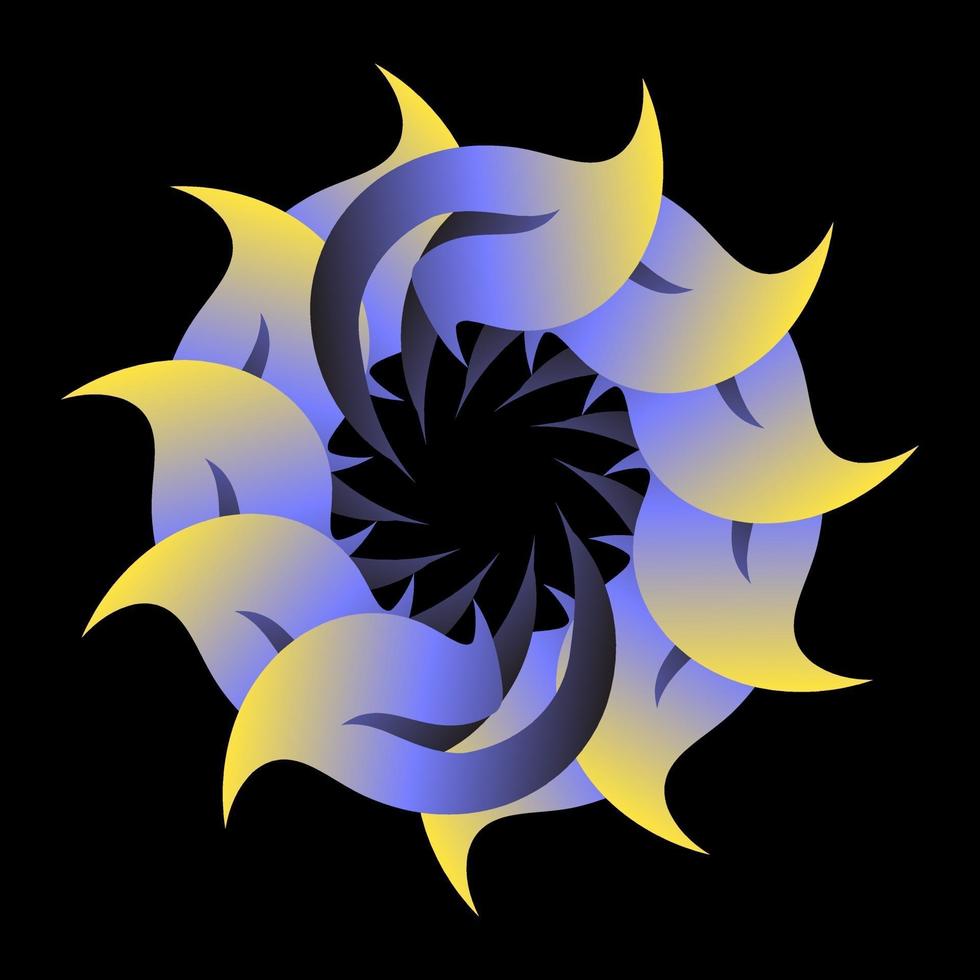 symbole de cercle fractal symétrique enveloppé de jaune violet vecteur