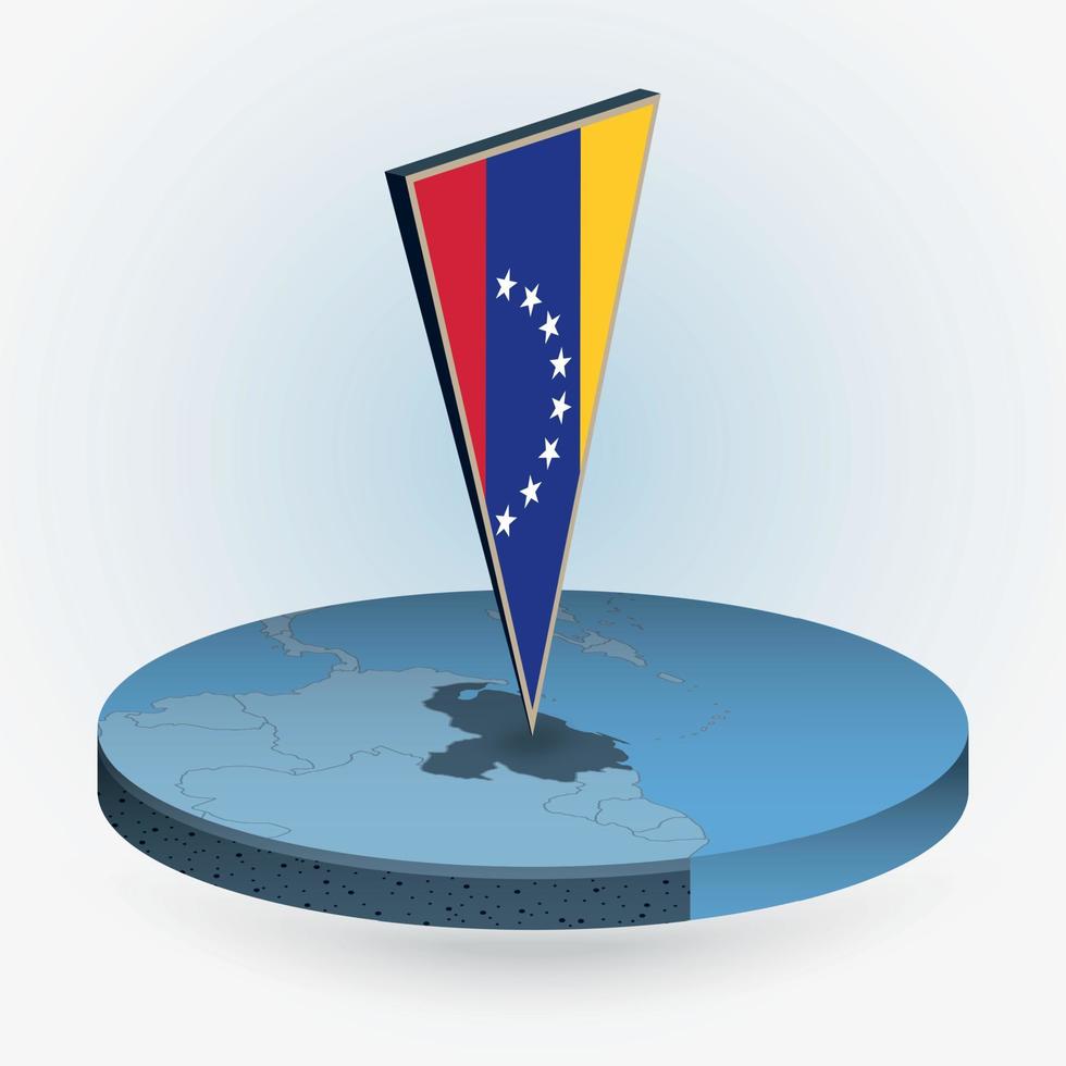 Venezuela carte dans rond isométrique style avec triangulaire 3d drapeau de Venezuela vecteur