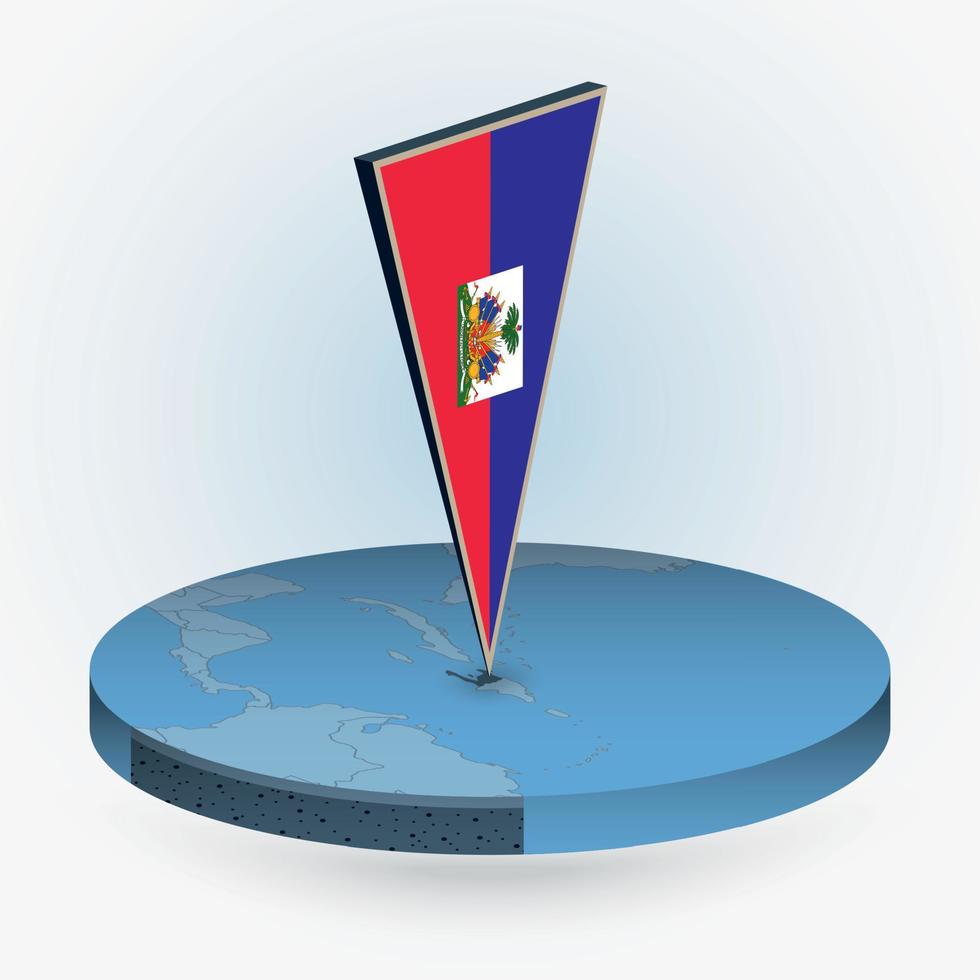 Haïti carte dans rond isométrique style avec triangulaire 3d drapeau de Haïti vecteur