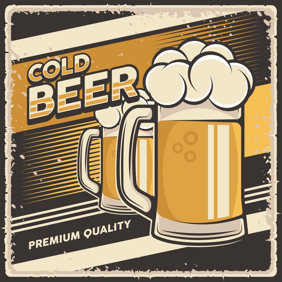 illustration vectorielle rétro illustration vintage de bière froide pour une affiche ou une signalisation en bois vecteur