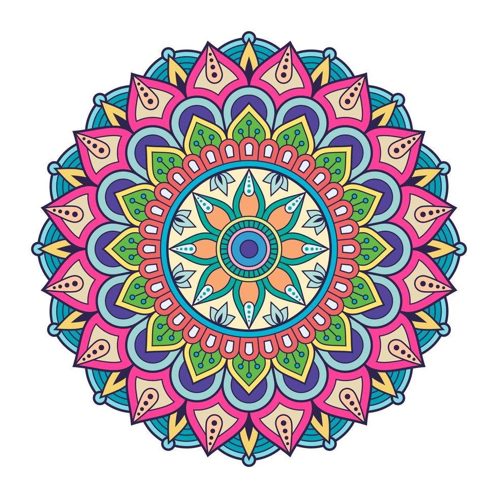 ornement de mandala coloré isolé sur fond blanc. vecteur