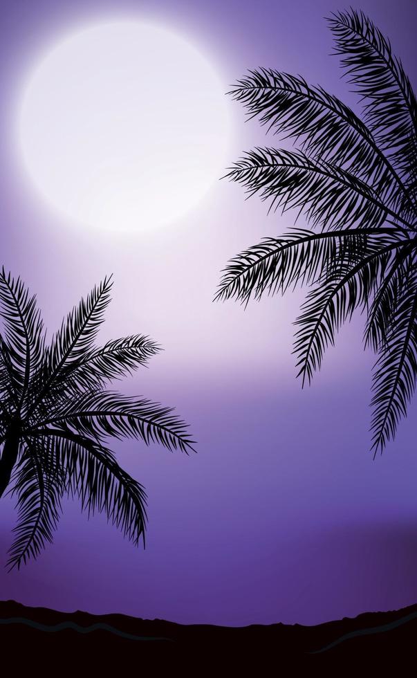 panorama de nuit sur le fond de la plage avec des palmiers vecteur