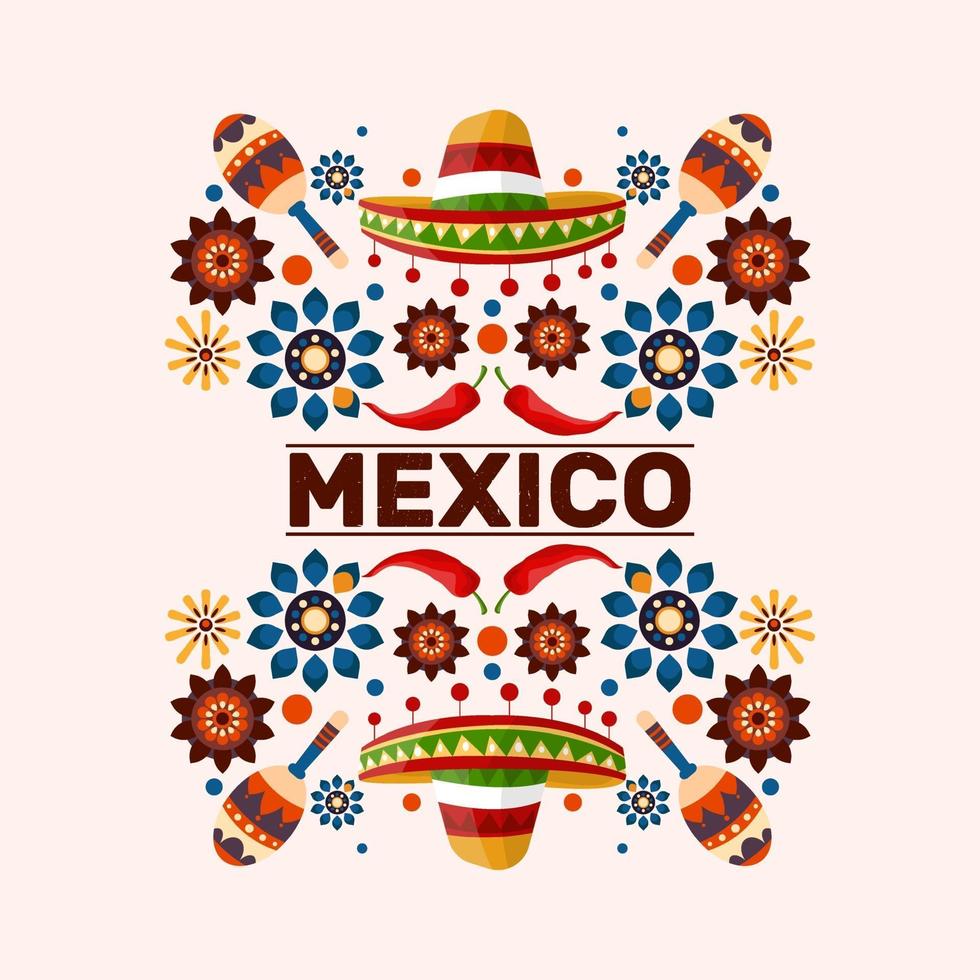 affiche du Mexique avec illustration traditionnelle. populaire. sombrero, poivre vecteur