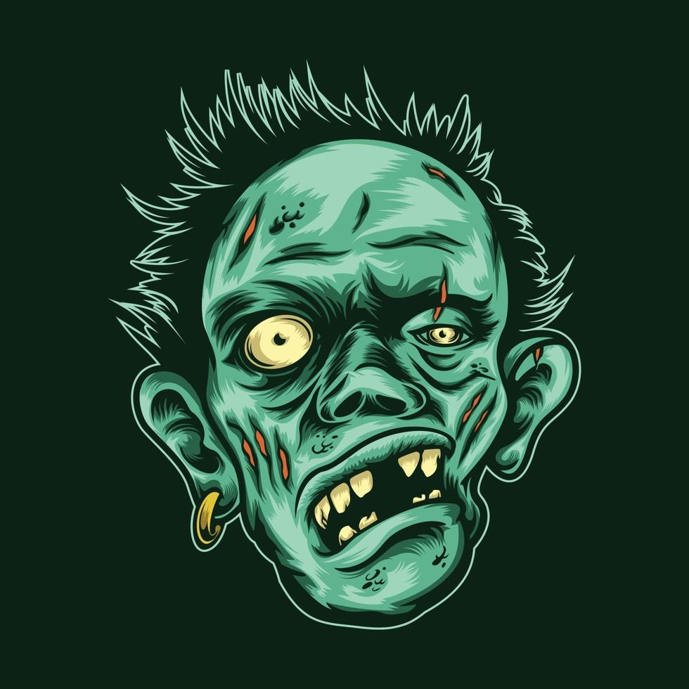 illustration de tête de zombie avec vecteur de boucle d'oreille sur fond isolé