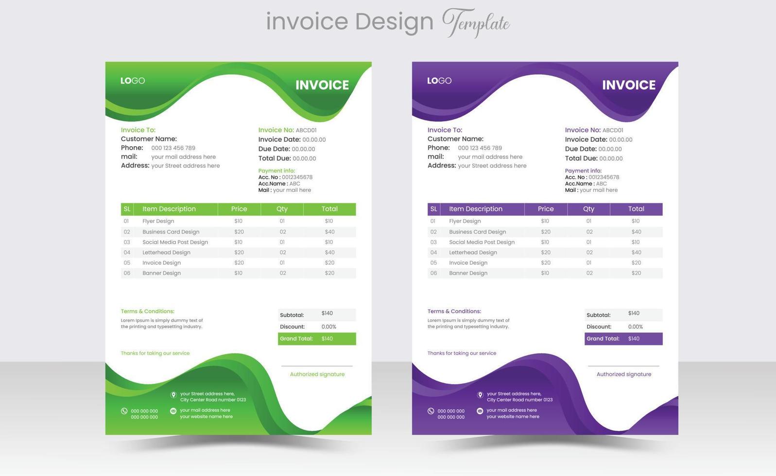 minimal entreprise affaires facture d'achat conception pour le entreprise bureau. facturation devis, argent factures ou prix factures, et Paiement accord conception modèles Créatif facture d'achat modèle vecteur