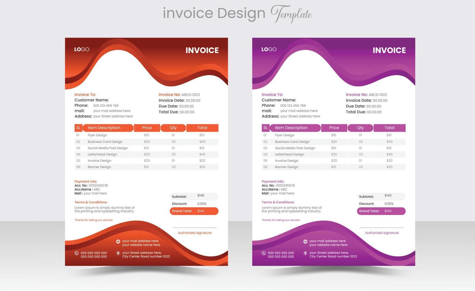 minimal entreprise affaires facture d'achat conception pour le entreprise bureau. facturation devis, argent factures ou prix factures, et Paiement accord conception modèles Créatif facture d'achat modèle vecteur