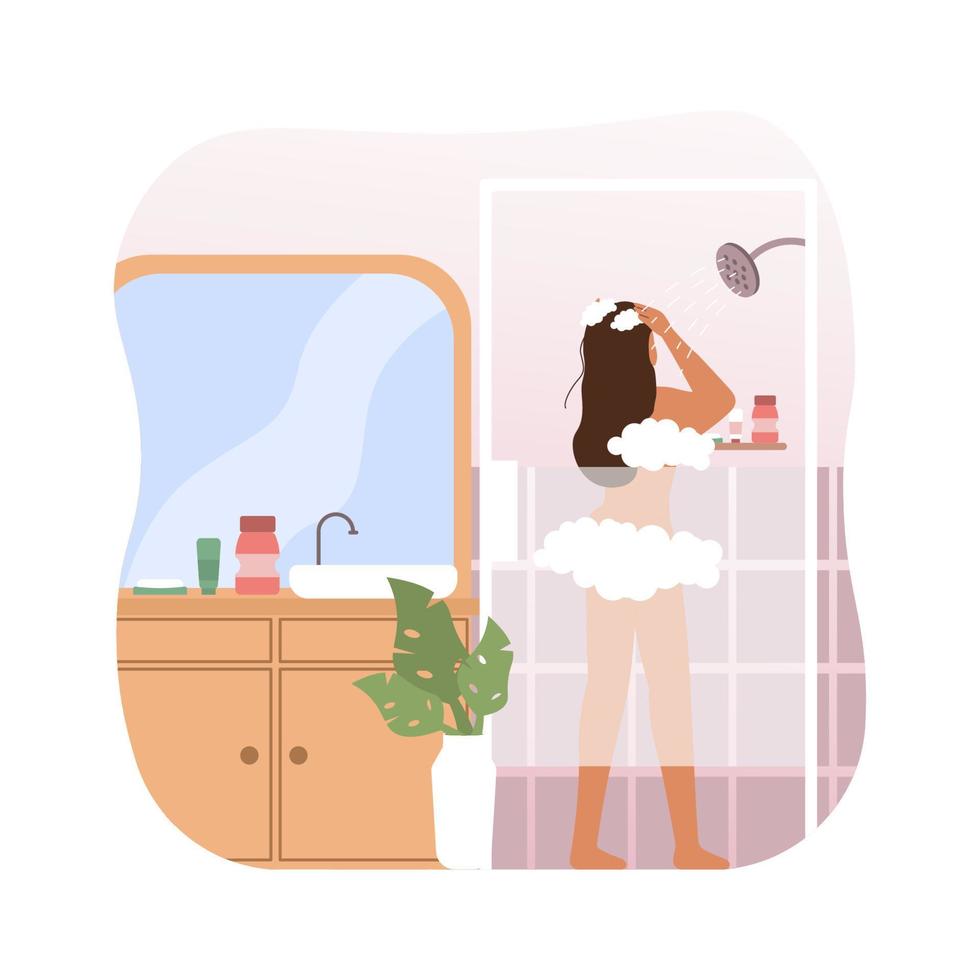 femme prenant une douche vecteur