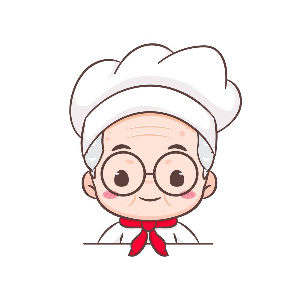 mignonne grand-père chef dessin animé. grand-père cuisine logo vecteur art. gens nourriture icône concept. restaurant et fait maison culinaire logo