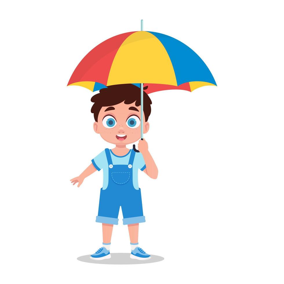 garçon avec un parapluie dans le sien main, vecteur illustration