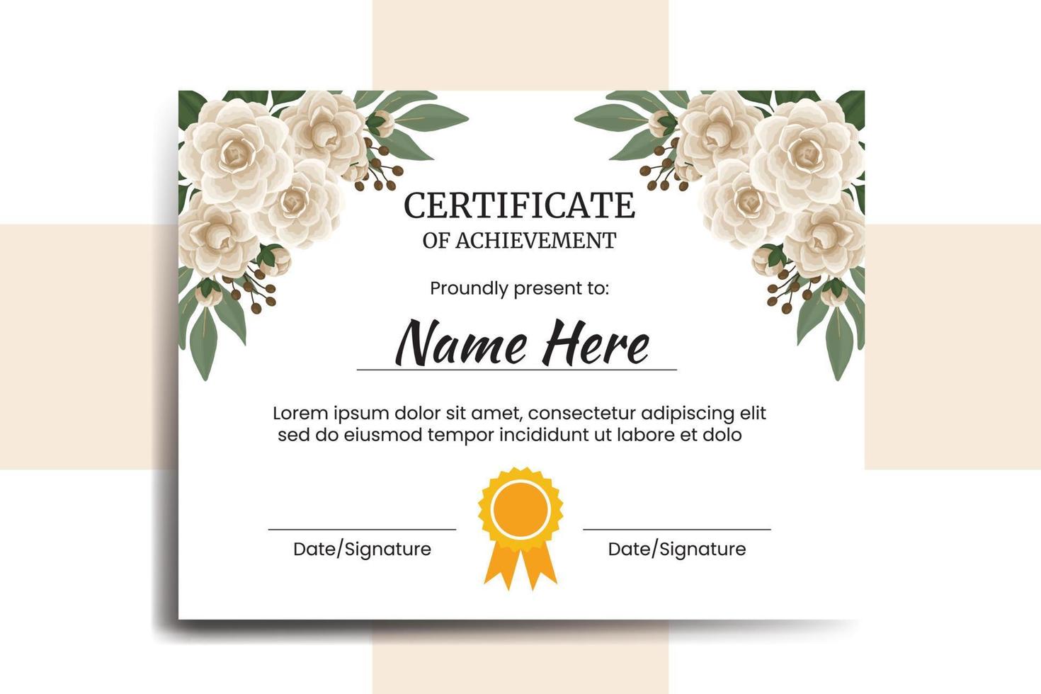 certificat modèle camélia fleur aquarelle numérique main tiré vecteur