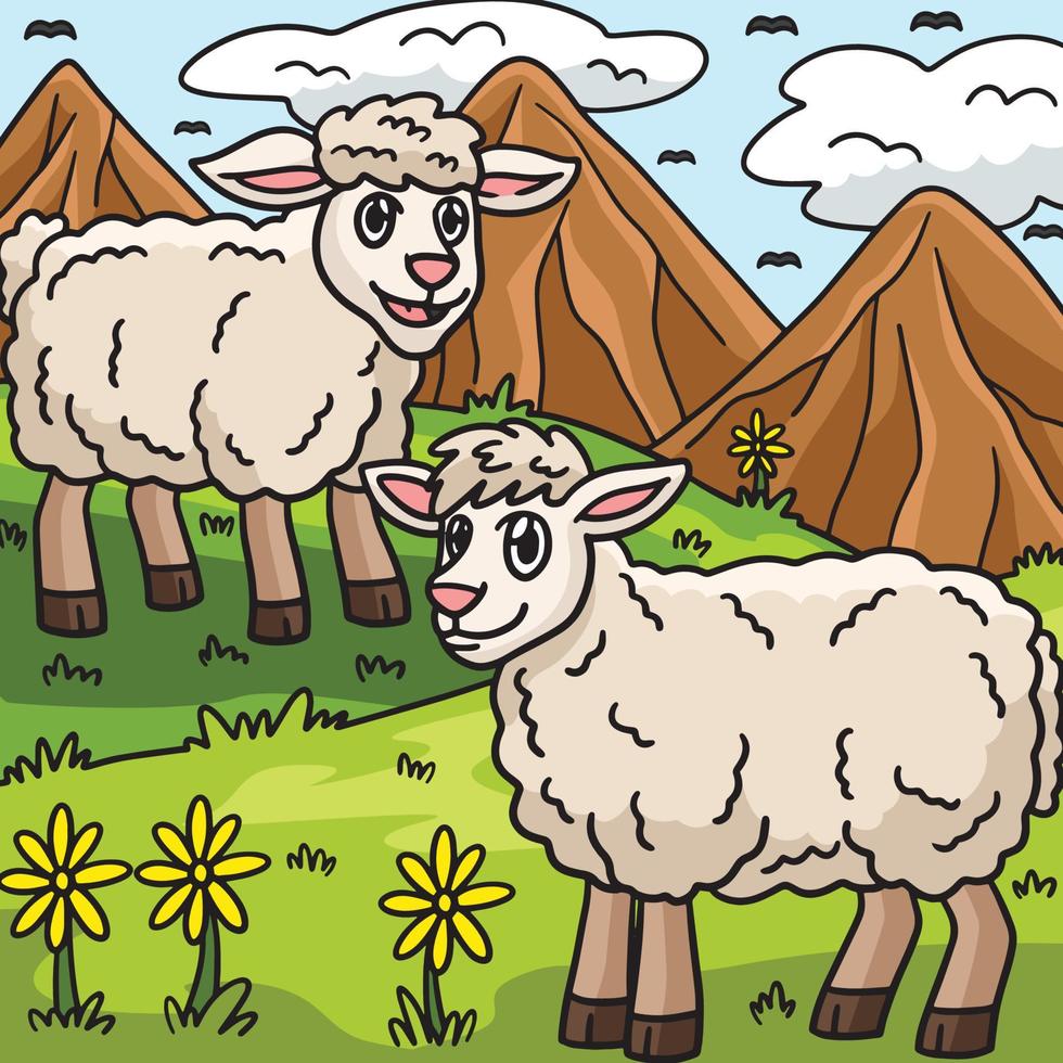 illustration de dessin animé de couleur animal mouton vecteur