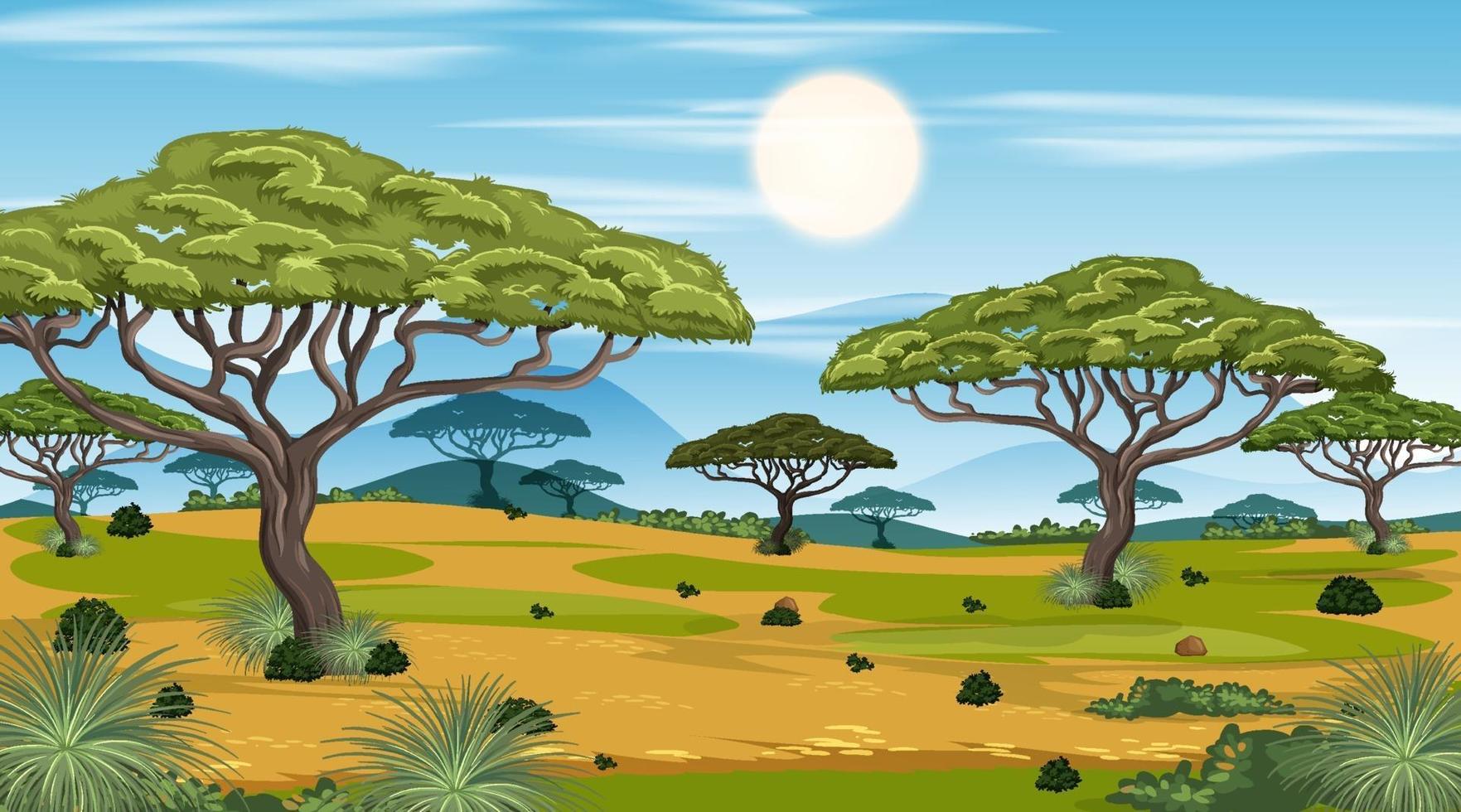 Scène de paysage de forêt de savane africaine au moment de la journée vecteur