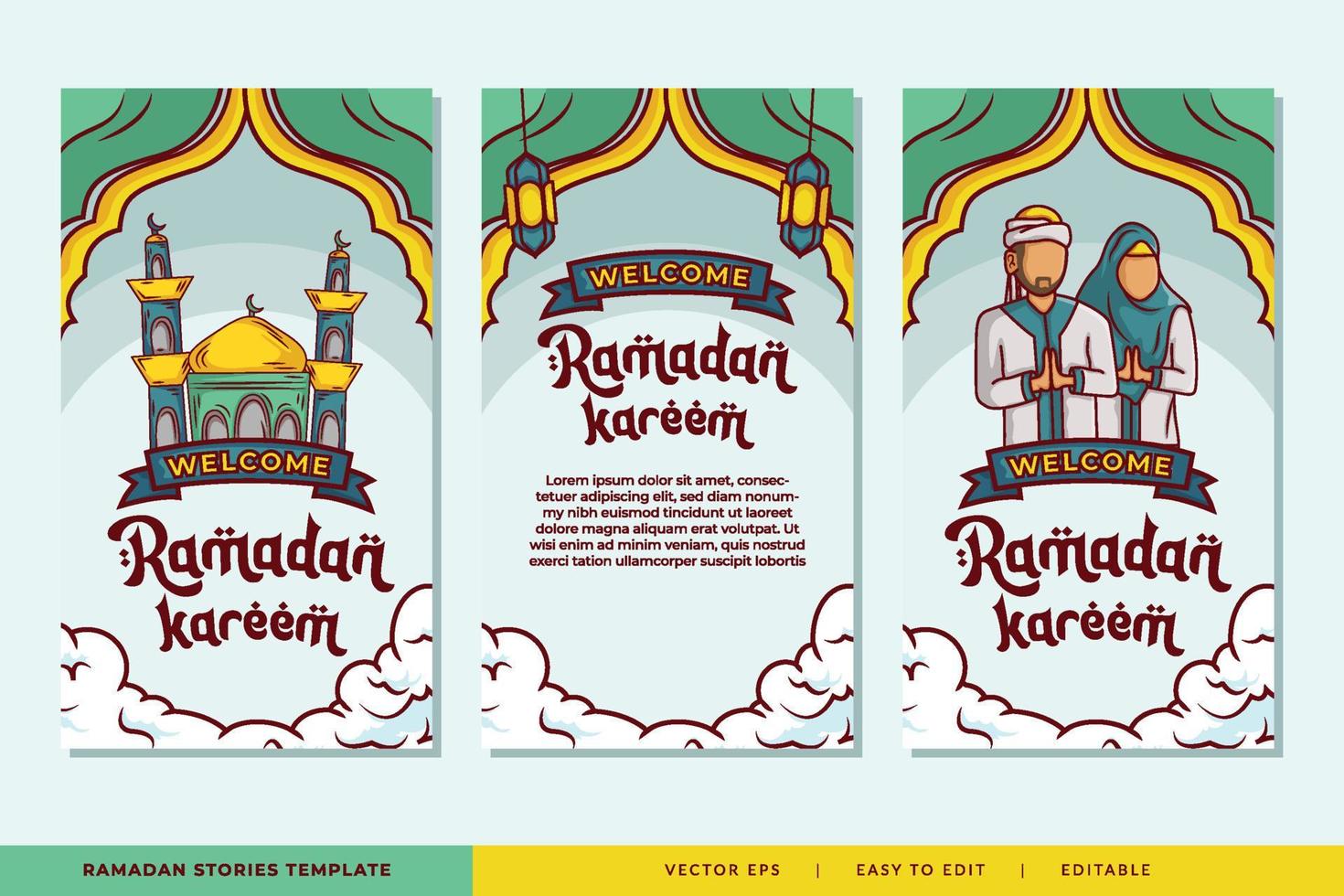 Ramadan kareem histoires modèle avec main tiré islamique illustration vecteur