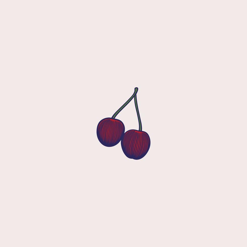 dessin vectoriel de cerise. cerise rouge dessiné main isolé sur fond blanc. illustration de style gravé aux fruits d'été. nourriture végétarienne détaillée. idéal pour l'étiquette, l'affiche, l'impression, l'emballage