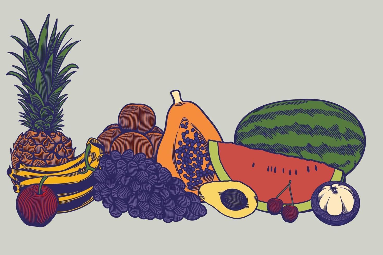 grande collection de modèles de croquis colorés dessinés à la main conception de végétariens régime alimentaire repas végétarien naturel smoothie légumes fruits. concept de mode de vie sain. illustration vectorielle. vecteur