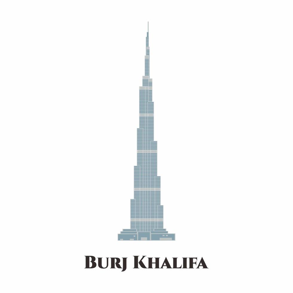 burj khalifa à dubaï, émirats arabes unis. c'est un endroit merveilleux à visiter. panorama de l'horizon de Dubaï. bâtiment moderne paysage urbain voyage d'affaires et tourisme concept illustration vectorielle plane vecteur