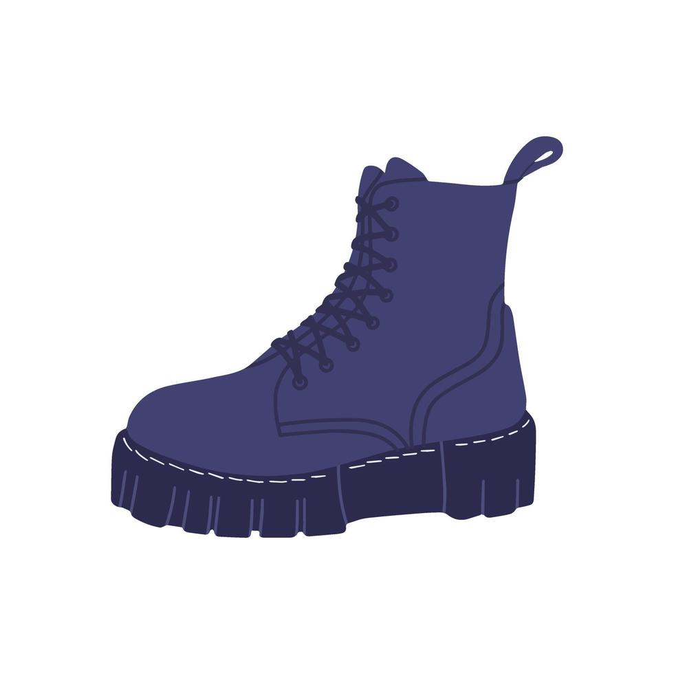 chaussures à lacets en cuir bleu pour femmes. chaussures à la mode de style militaire. chaussures d'automne, d'hiver ou de printemps. illustration vectorielle plane en style cartoon vecteur