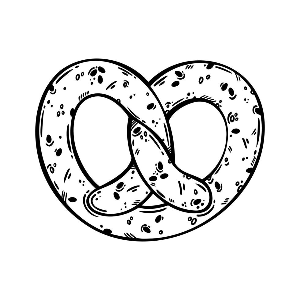 bretzel vecteur icône. délicieux doux Pâtisserie avec une croustillant croûte, sel, sésame graines. traditionnel allemand oktoberfest chignon. nourriture esquisser, ligne art. noir et blanc clipart pour menu, impressions, affiches, logo