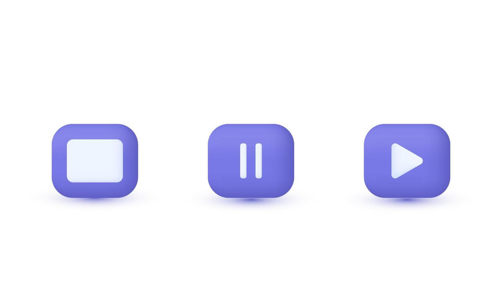 unique 3d réaliste ensemble pause jouer boutons joueur branché icône moderne style objet symboles illustration isolé sur Contexte vecteur