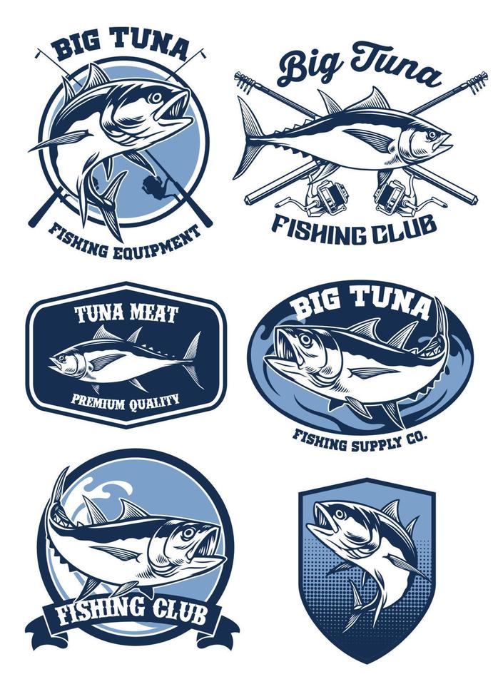 ensemble de thon pêche badge conception vecteur
