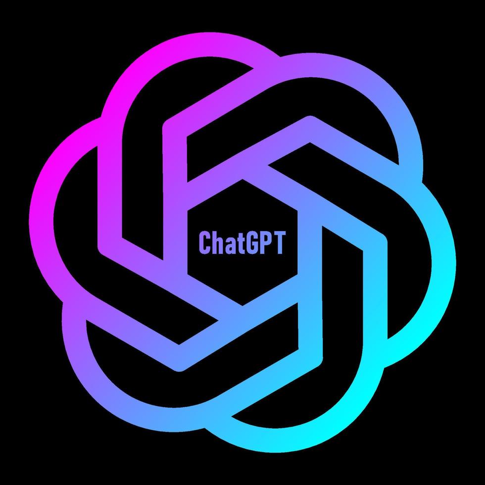 chatgpt concept. artificiel intelligence chatbot néon logo sur noir Contexte vecteur