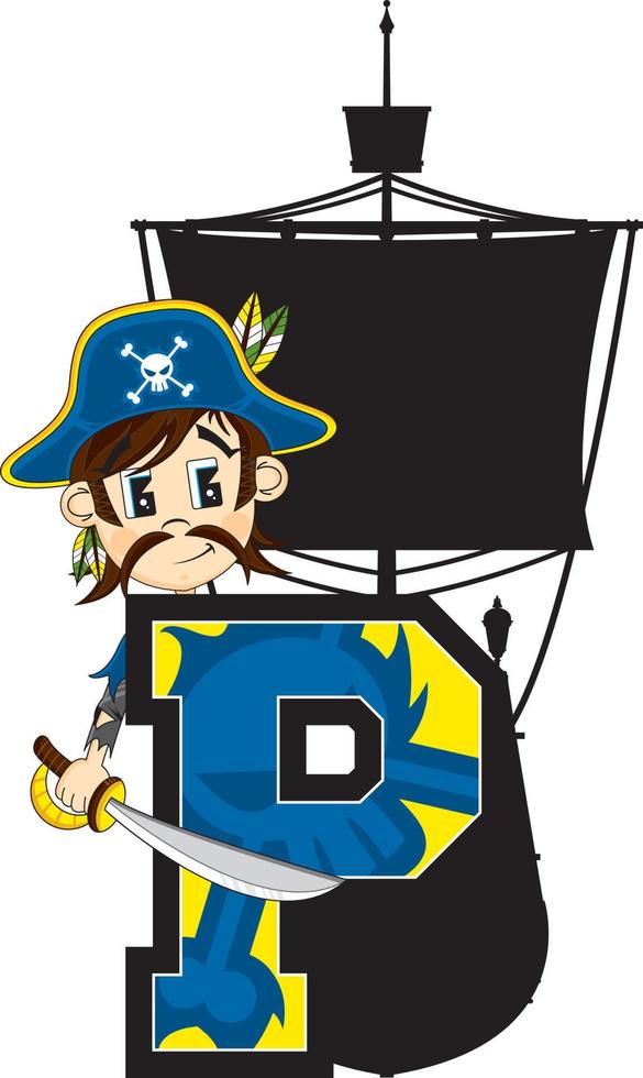 p est pour pirate avec navire alphabet apprentissage éducatif illustration vecteur