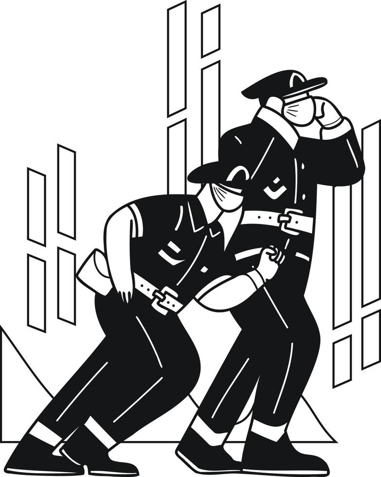 le police sont contagieux les criminels illustration dans griffonnage style vecteur