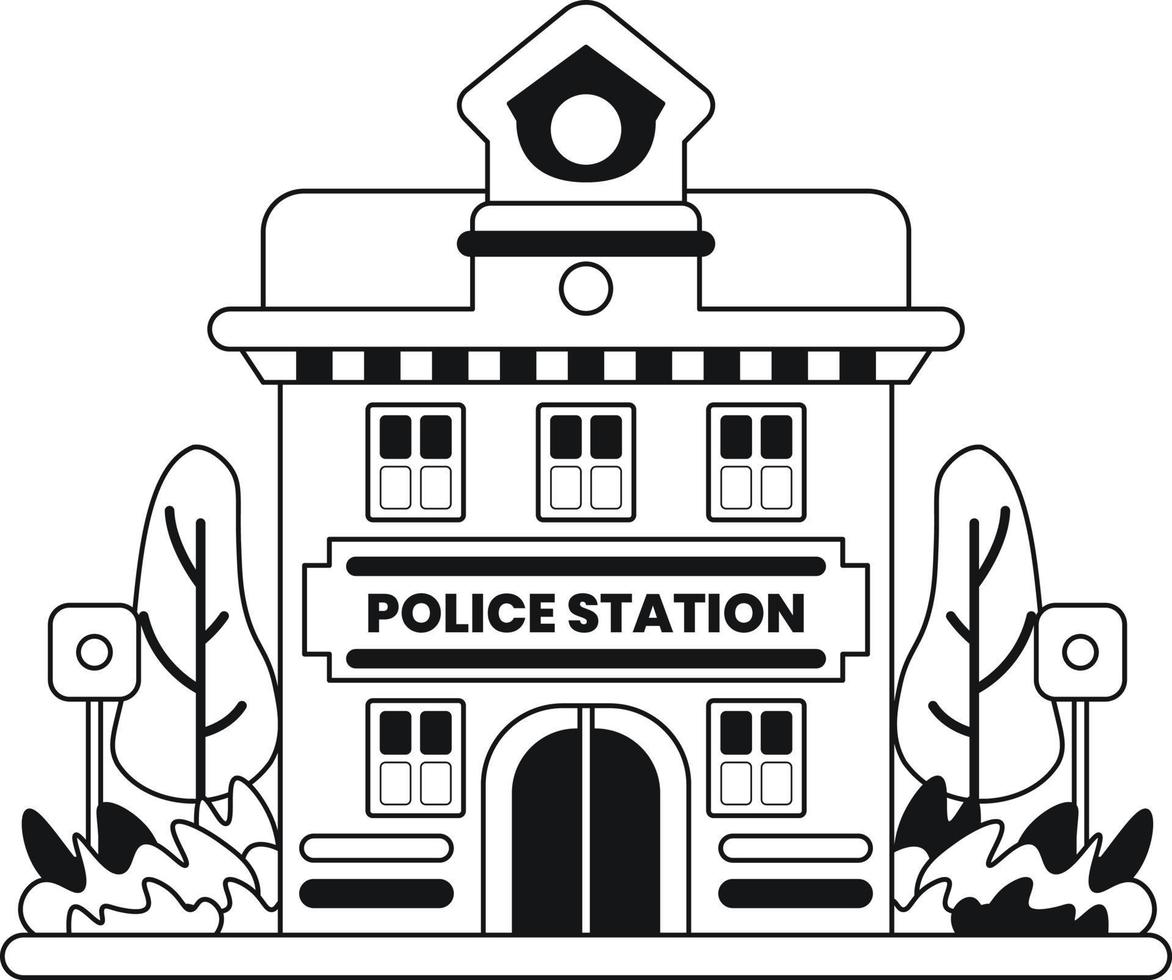 police station bâtiment illustration dans griffonnage style vecteur