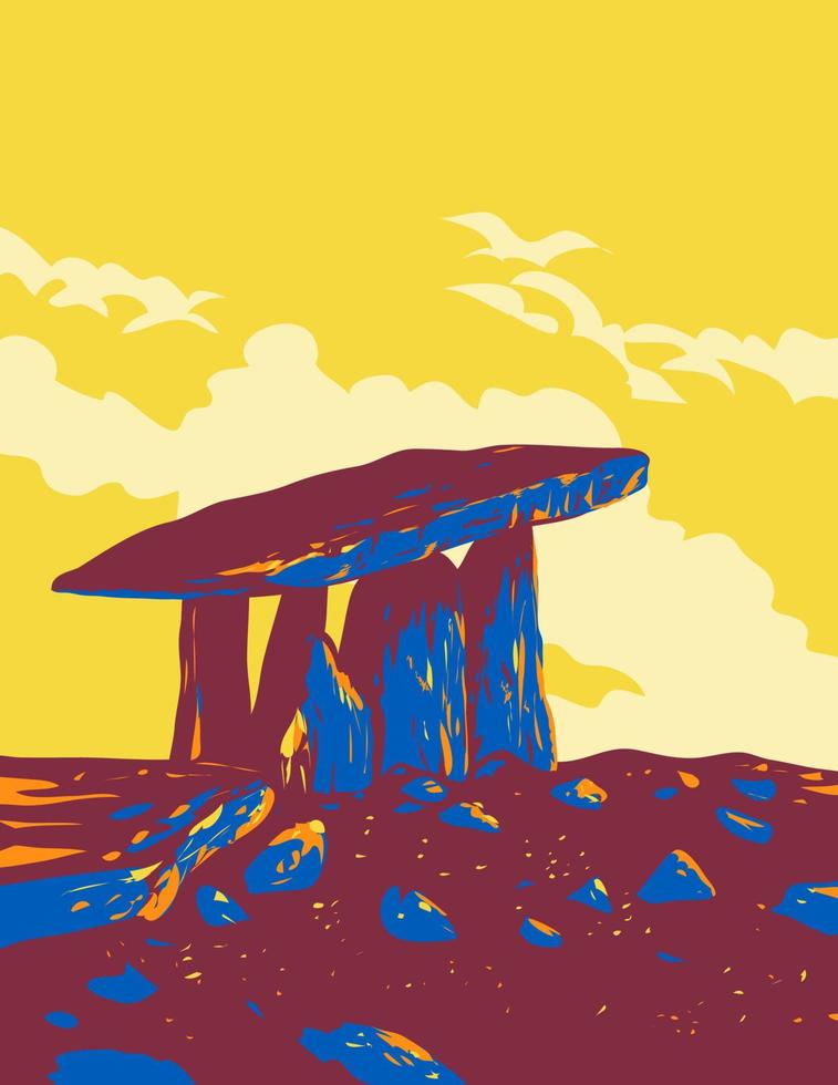 poulnabrone dolmen dans burren nationale parc comté clare Irlande wpa art déco affiche vecteur