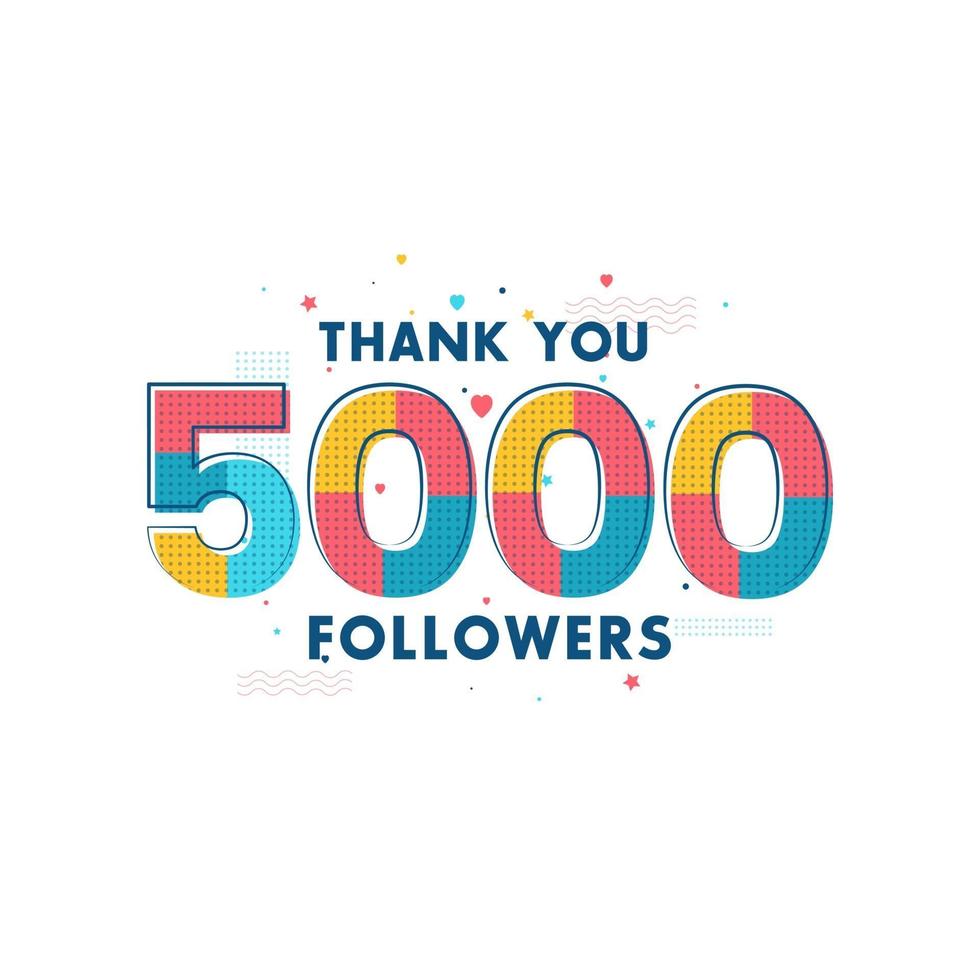 Merci célébration de 5000 adeptes, carte de voeux pour 5k abonnés sociaux. vecteur