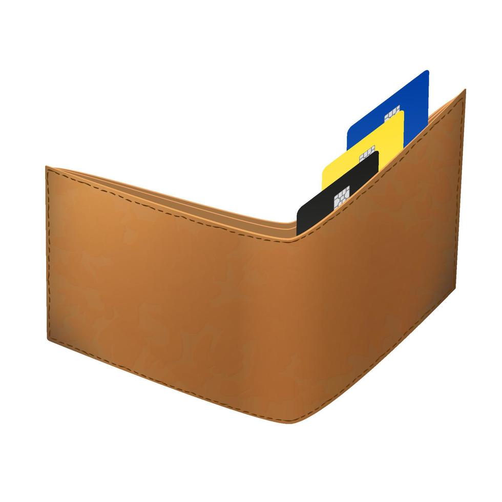 réaliste cuir portefeuille avec banque Plastique cartes isolé sur blanche. vecteur eps10.