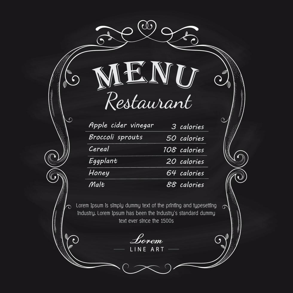 tableau noir restaurant menu ancien main tiré Cadre étiquette vecteur