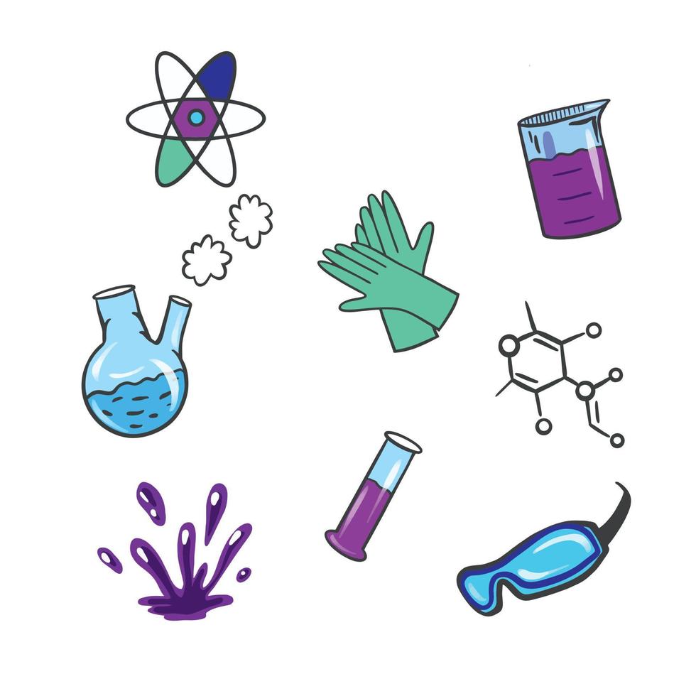 ensemble de chimie laboratoires et diagrammes montrant divers expériences, verrerie et molécules isolé sur blanc pour conception éléments, Couleur vecteur illustration.