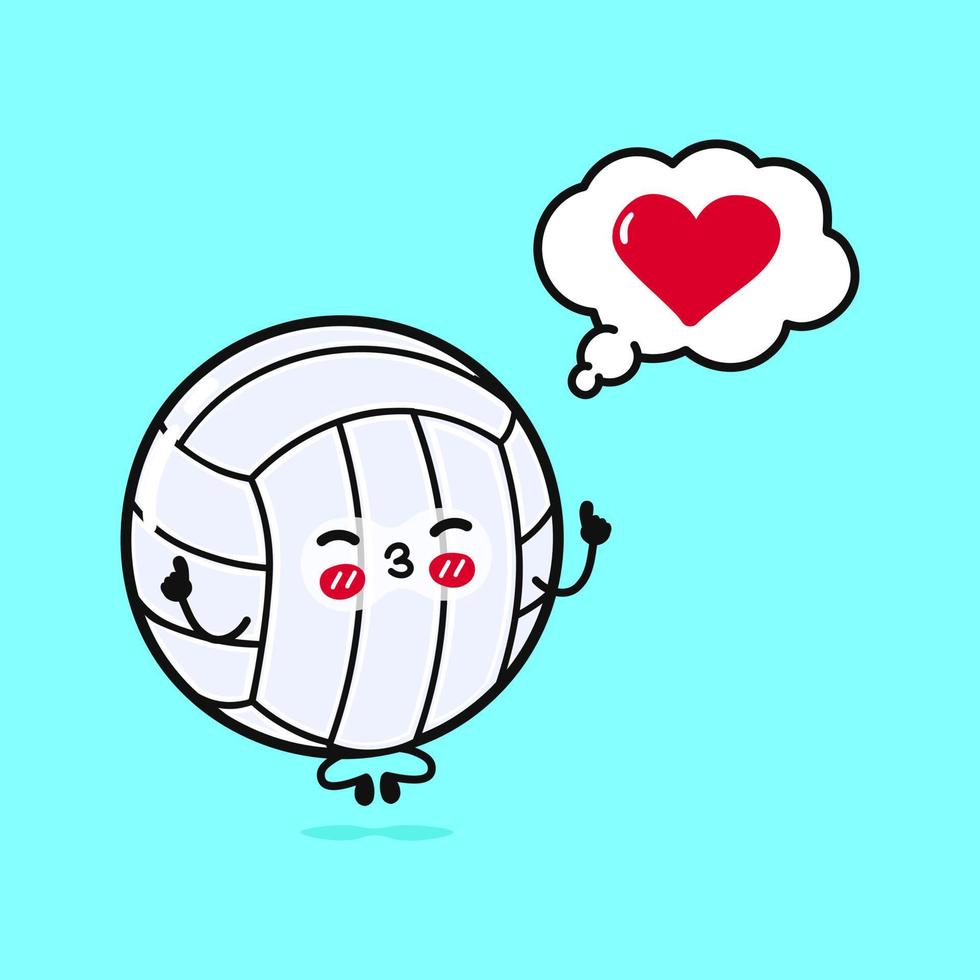 mignonne marrant volley-ball Faire yoga avec discours bulle. vecteur main tiré dessin animé kawaii personnage illustration icône. isolé sur bleu Contexte. volley-ball Balle dans l'amour personnage concept