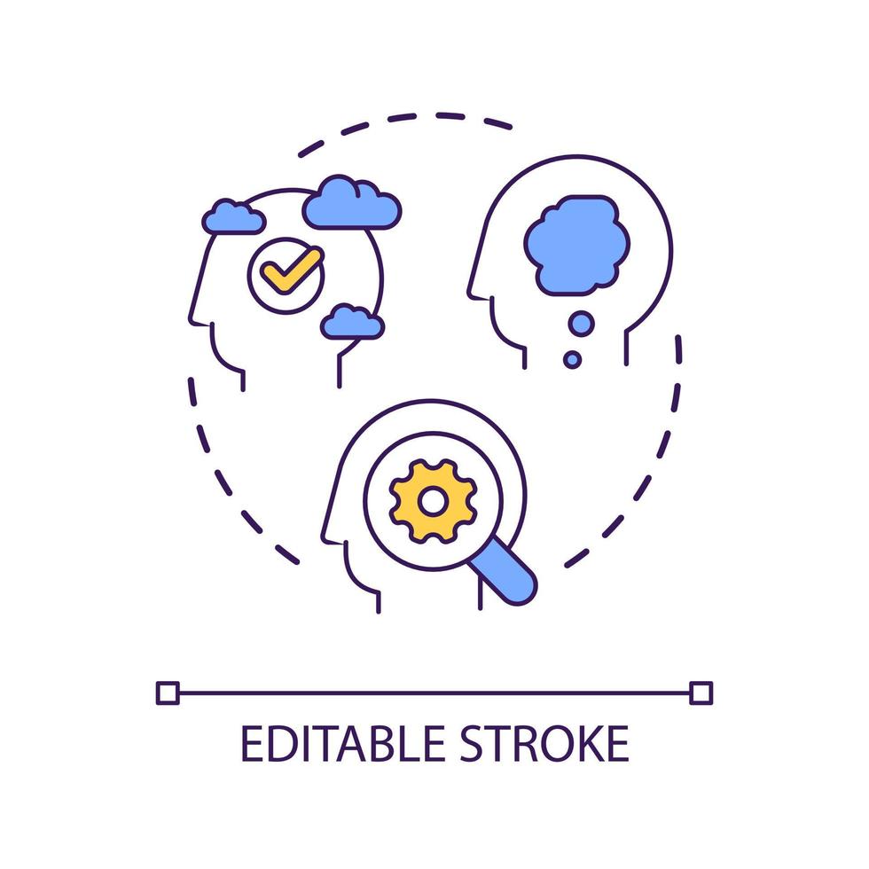 mental modèle dans ux conception concept icône. efficace flux de travail. recherche méthode. utilisateur perçu réalité abstrait idée mince ligne illustration. isolé contour dessin. modifiable accident vasculaire cérébral vecteur