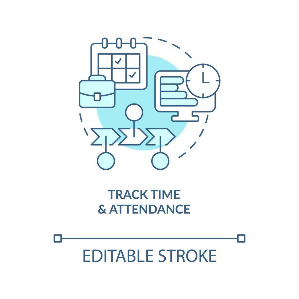 Piste temps et présence turquoise concept icône. gestion. paie En traitement étape abstrait idée mince ligne illustration. isolé contour dessin. modifiable accident vasculaire cérébral vecteur