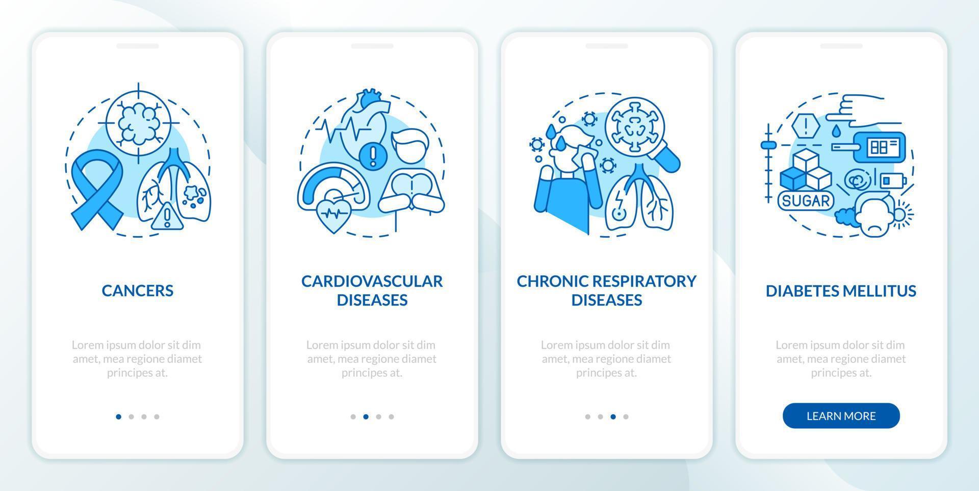 chronique maladies Majeur groupes bleu l'intégration mobile app filtrer. procédure pas à pas 4 pas modifiable graphique instructions avec linéaire concepts. interface utilisateur, ux, gui modèle vecteur