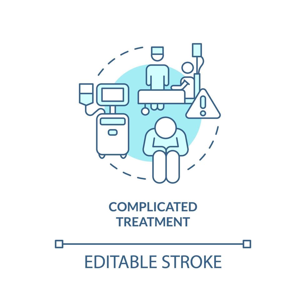 compliqué traitement bleu concept icône. chronique se soucier la gestion défi abstrait idée mince ligne illustration. isolé contour dessin. modifiable accident vasculaire cérébral vecteur