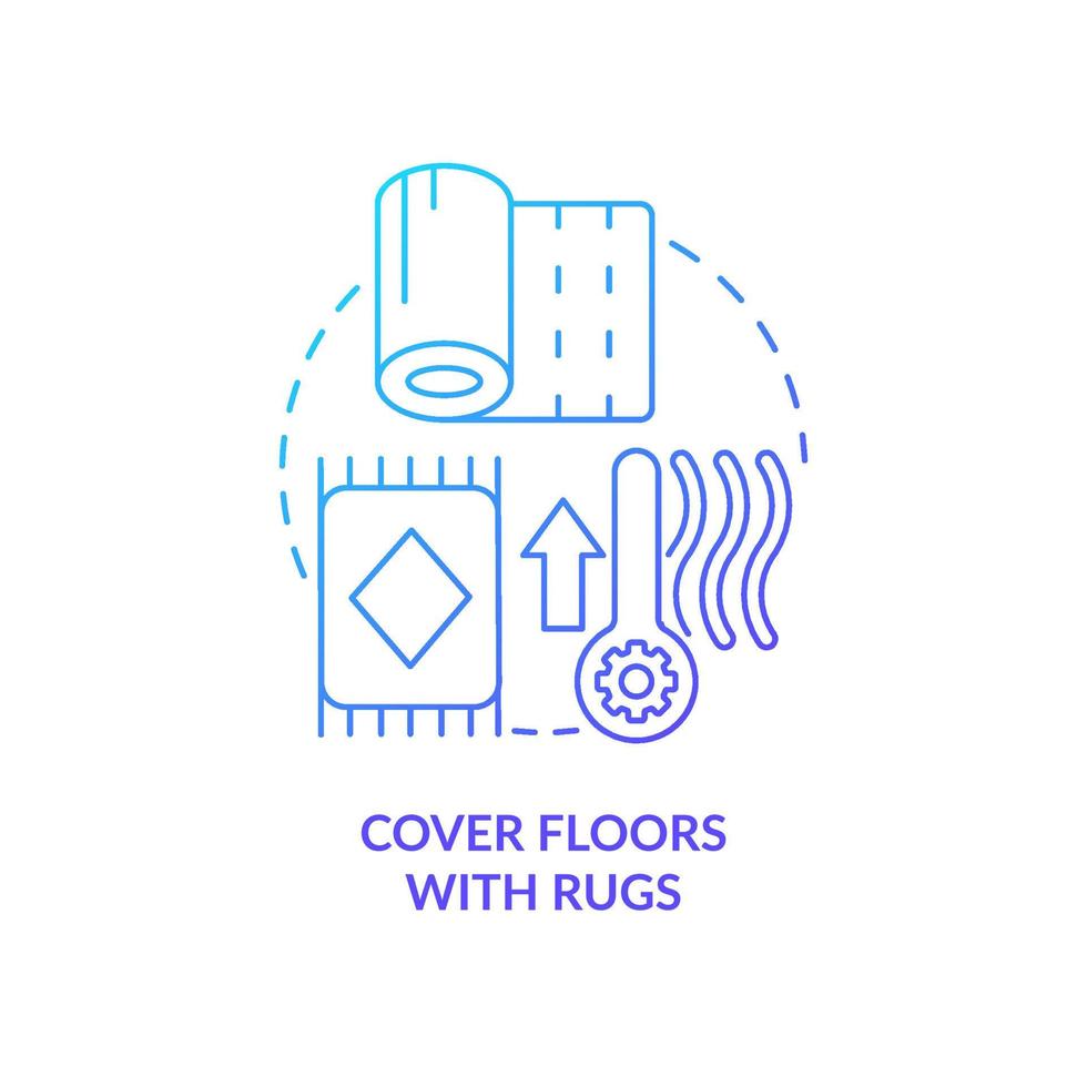 couverture planchers avec tapis bleu pente concept icône. isoler sol. réduire chaud pertes. économie chaleur abstrait idée mince ligne illustration. isolé contour dessin vecteur