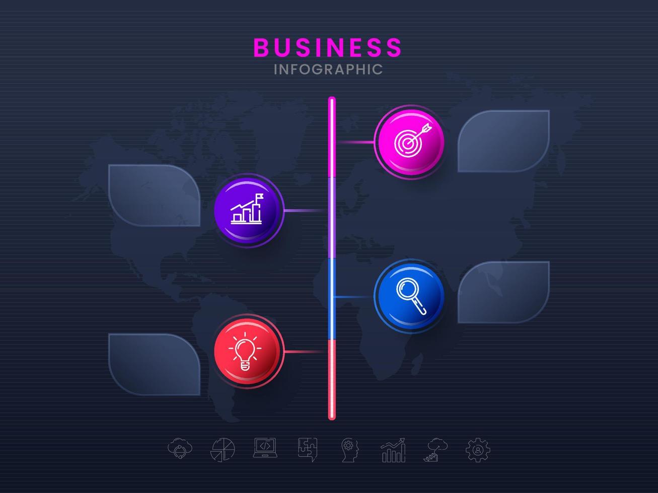 monde carte affaires infographie chronologie modèle avec Icônes et verre Mots clés ou Étiquettes espace pour texte. vecteur