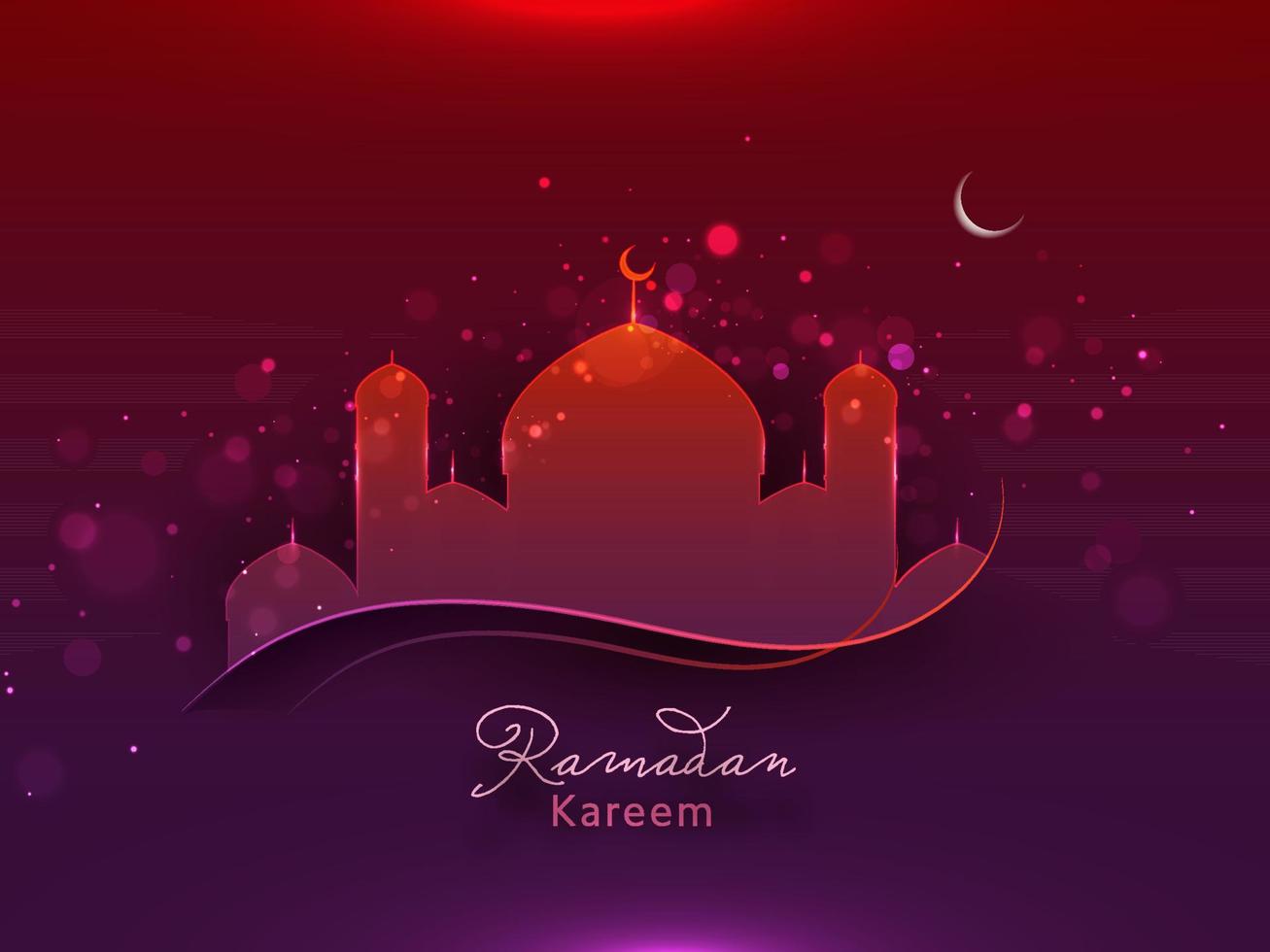 islamique saint mois de Ramadan kareem concept avec brillant lune sur rouge et violet Contexte. vecteur