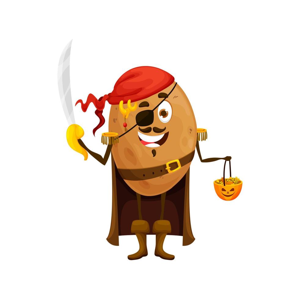 dessin animé Patate pirate Halloween légumes personnage vecteur