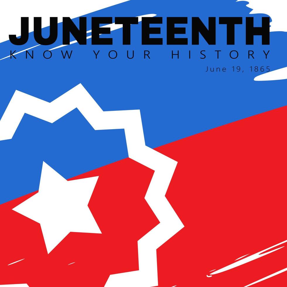 juneteenth salutation carte modèle. texturé rouge et bleu drapeau avec étoile. nationale africain américain indépendance jour, émancipation journée. connaître votre histoire. vecteur illustration