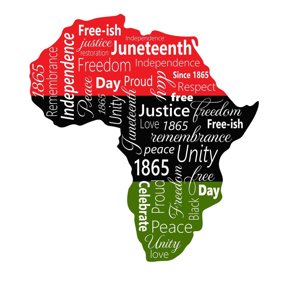 silhouette de Afrique dans couleurs de le noir histoire mois drapeau. mots symbolisant africain américain indépendance jour, histoire et patrimoine. vecteur illustration isolé sur blanc