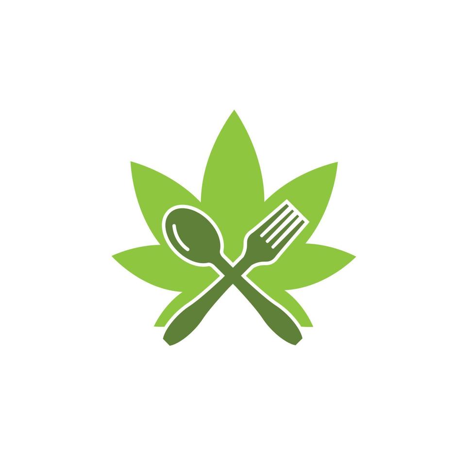 en bonne santé nourriture logo. concept logo, avec le symbole de une cuillère, fourchette et feuille. pouvez être pour Restaurants, en bonne santé nourriture des produits, site Internet logos pour nourriture consultants vecteur